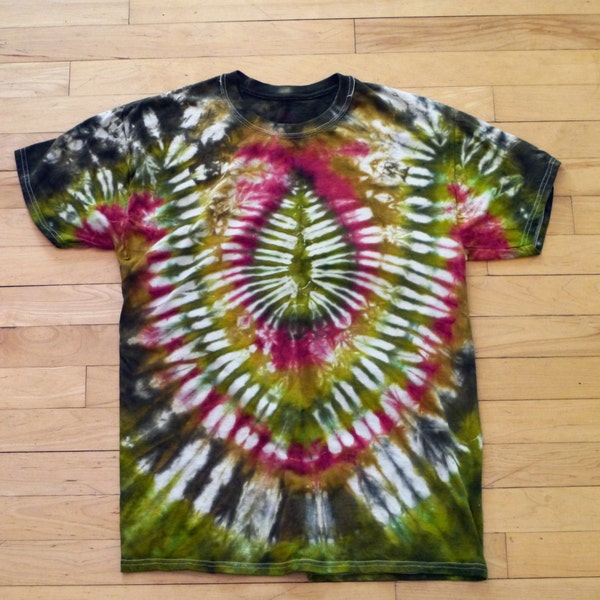 Rainforest: Tie Dyed Central Teardrop Shape Banded in Colors of the Forest, Men's Medium