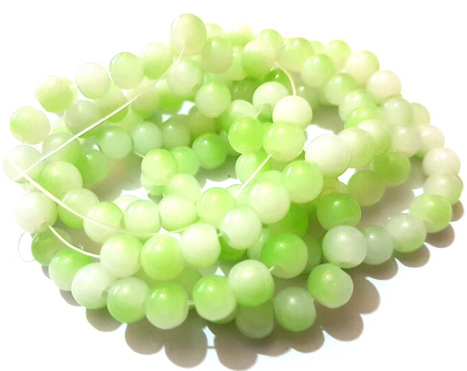 Pack of 120 Round Green and White 6mm Glass Beads. Duo Colour Mini Spacers