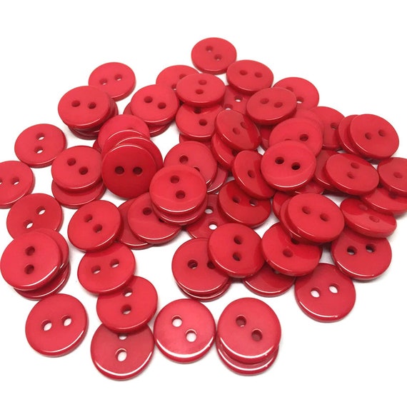 20 11mm Round Plastic 2 Holes Resin Plain Buttons with Dark Red Rim Craft