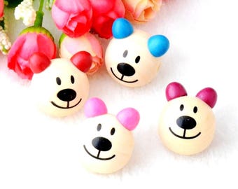 Pack of 10 Large Plain Design Wooden Bear Beads. Assorted Colours 28mm Round Natural Wood Spacers