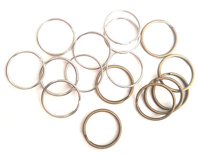 Pack of 50 Round Metal Split Rings. 25mm Diameter. Bronze or Silver Colour
