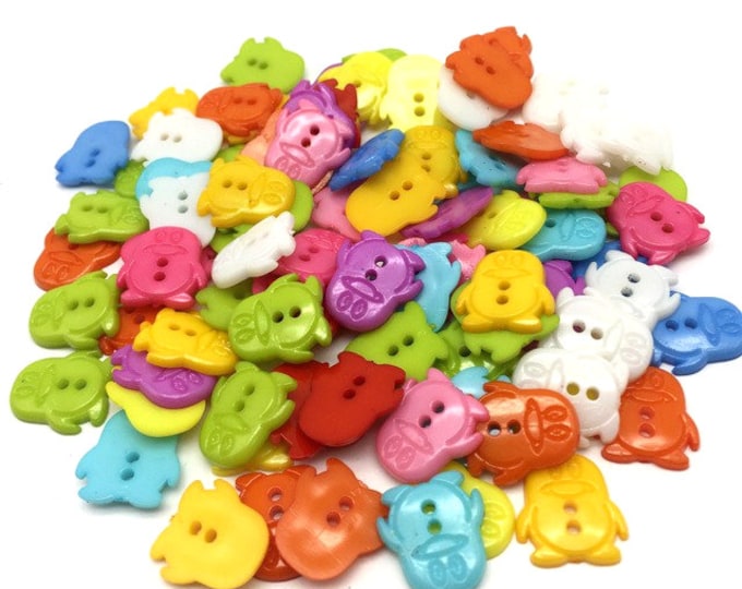 Pack of 50 Assorted Colours Penguin Buttons. 14mm x 16mm Children Fasteners