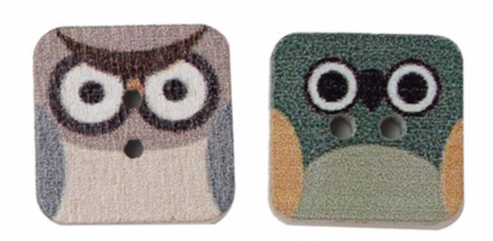 Mixed Pack of Colours 21 x 17mm. 10 Brightly Coloured Wooden Owl Buttons