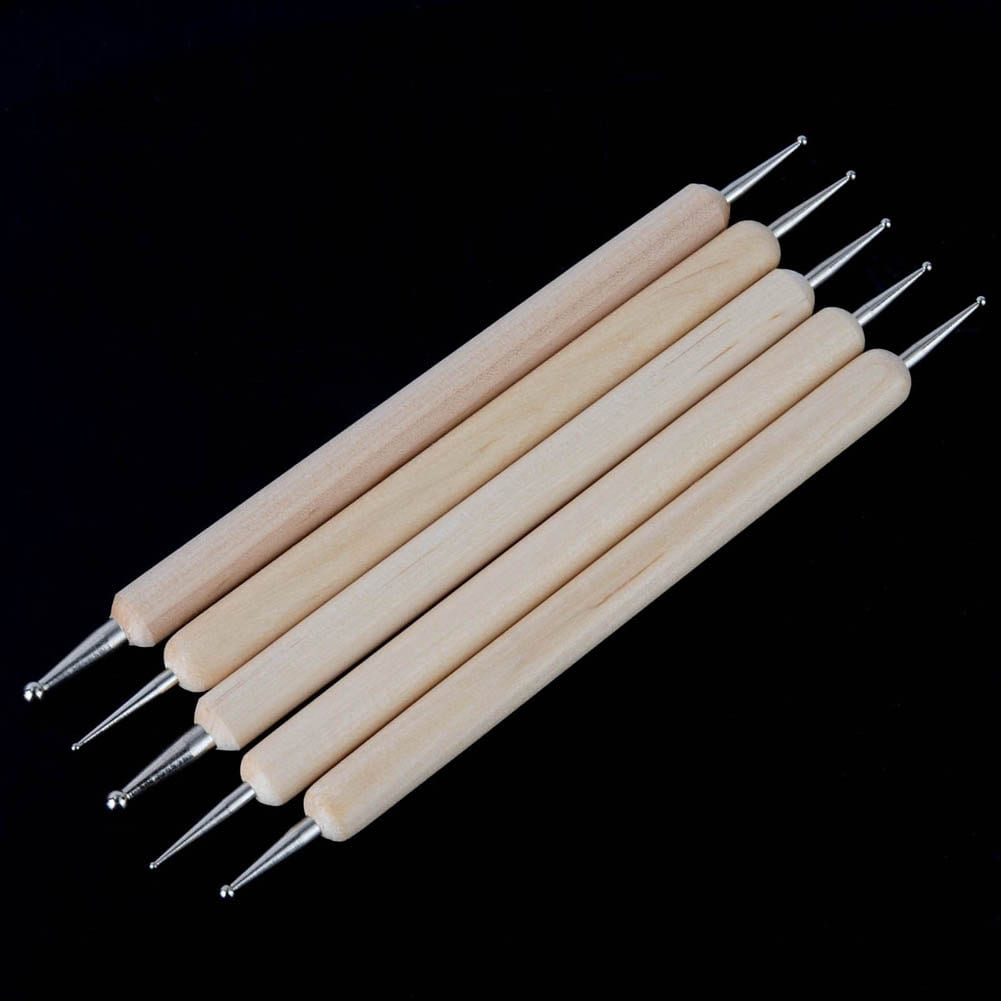 Pack of 5 Plain Design Dotting Wood Nail Art Sticks. Double | Etsy