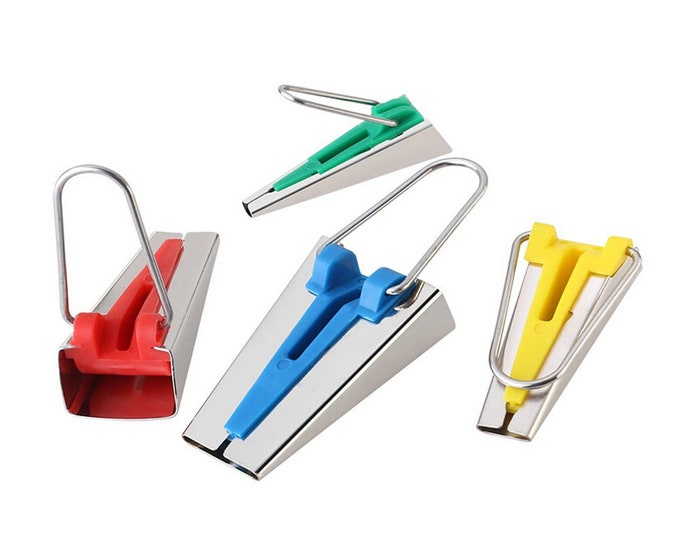 Pack of 4 Assorted Colours Bias Tape Maker Tool Set with Clips. Different Sizes. 6mm to 25mm