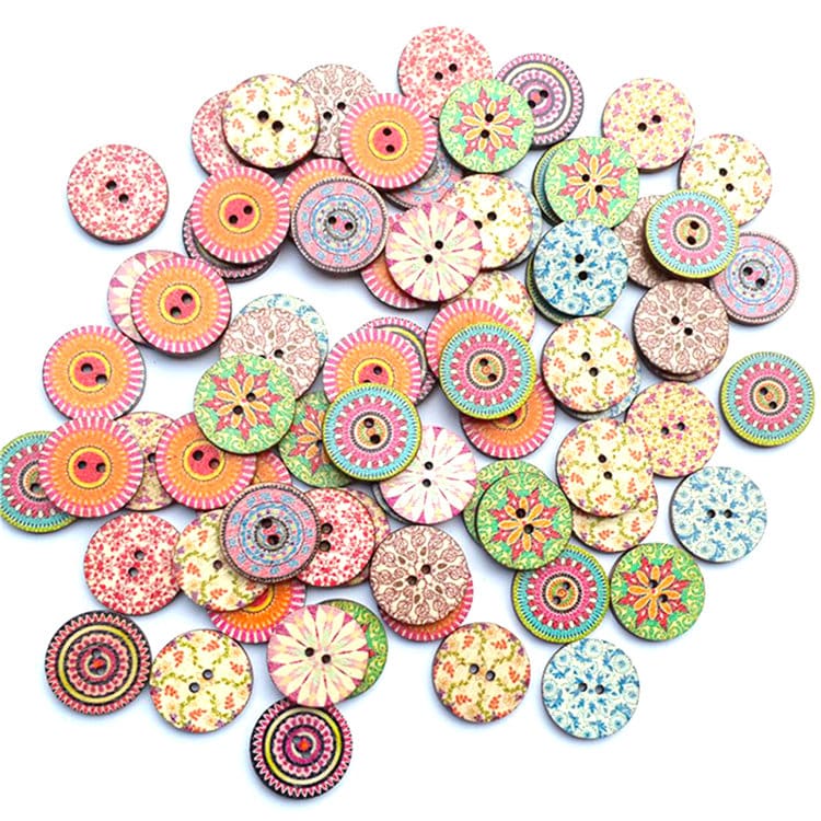 50 Round Pretty buttons floral