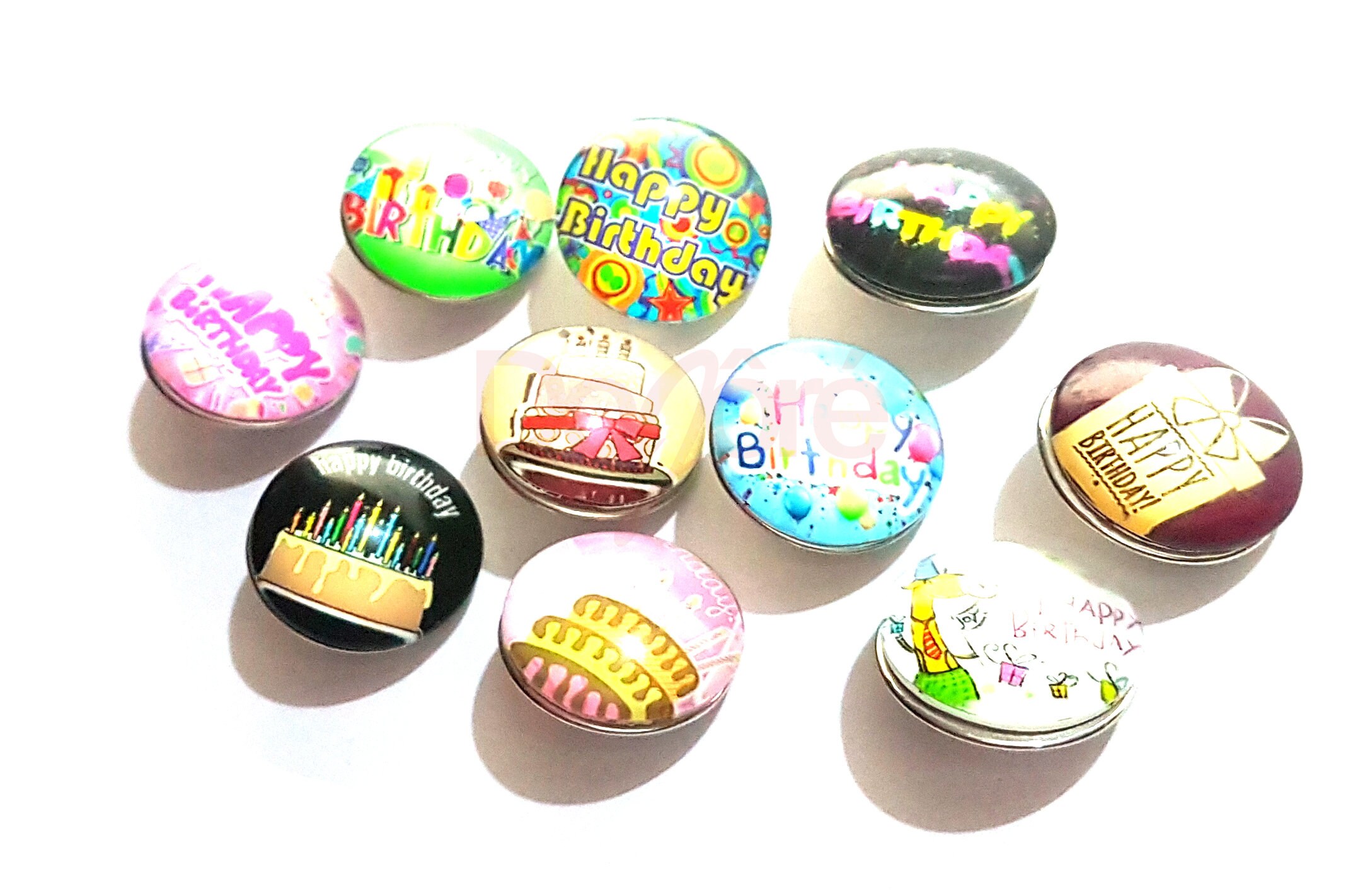 Pack of 20 Happy Birthday Round Glass Snap Buttons. 18mm ...