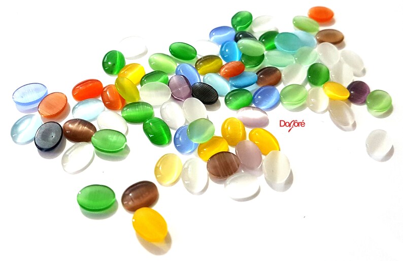 Pack of 200 Mini Oval Dome Assorted Cabochons 8mm x 5mm FlatBack Rhinestones