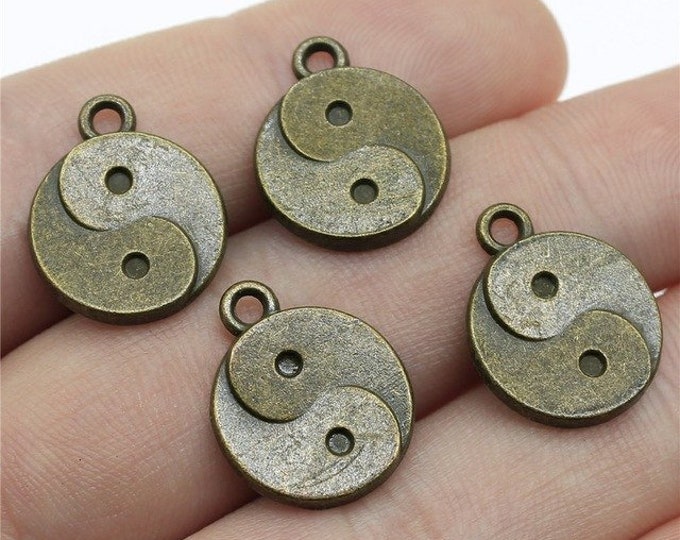 CLEARANCE Pack of 50 Bronze or Silver Colour Yin and Yang Charms. 17mm x 14mm Chinese Pendants
