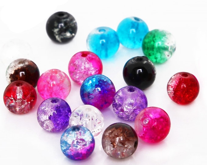 Pack of 100 Mini Crackle Glass 4mm Duo Tone Seed Beads. Different Colours Spacers Available.