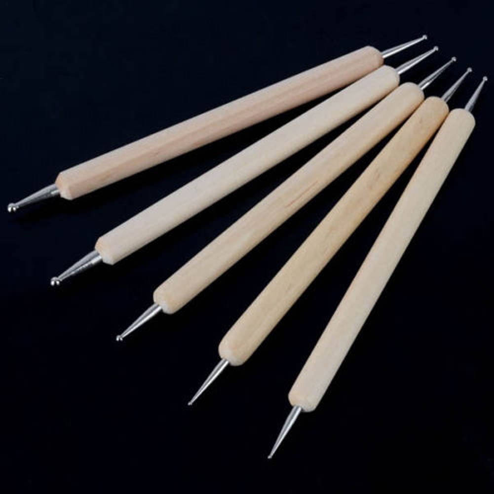 Pack of 5 Plain Design Dotting Wood Nail Art Sticks. Double | Etsy