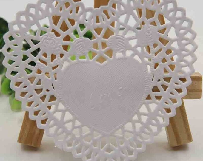 Pack of 100 Love Heart Paper Doilies. White Paper Doilies. Wedding Doilies