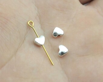 Pack of 100 Mini Silver Heart Spacer Beads. Love Charms for Valentine's Day. 5mm x 6mm Pendants