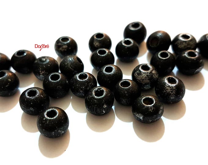 Pack of 200 Round Wooden Speckled Beads. 8mm Black and Silver Painted Natural Wood Beads.