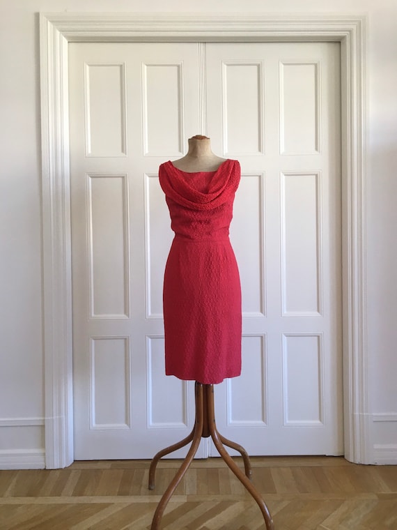 Red 50s cocktail wiggle dress