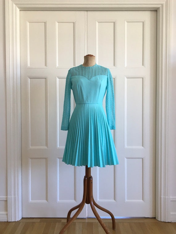 60s turquoise eyelet Montgomery Ward skater dress