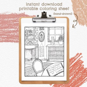 Anne Shirley's Library COLORING SHEET Instant Download Printable Literary Coloring Sheet image 1