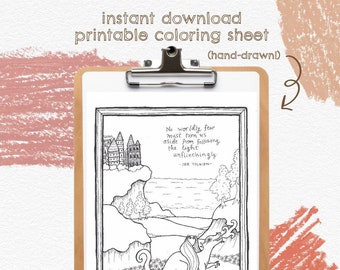 Tolkien Dragon COLORING SHEET - Instant Download Printable Literary Coloring Sheet