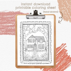 Green Gables COLORING SHEET - Instant Download Printable Literary Coloring Sheet