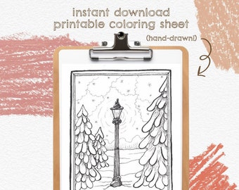 The Lamppost COLORING SHEET - Instant Download Printable Literary Coloring Sheet
