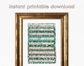 Pila de libros de Ana de las Tejas Verdes DESCARGA DIGITAL - Lámina de arte literario