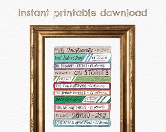 CS Lewis Bookstack DIGITAL DOWNLOAD - Literary Art Print