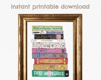 Pride and Prejudice Bookstack DIGITAL DOWNLOAD - Literary Art Print