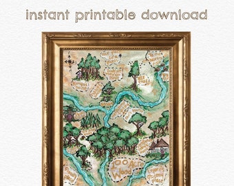 Map of the 100 Acre Wood - Winnie the Pooh Bear - DIGITAL DOWNLOAD - Literary Art Print