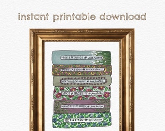 Jane Austen Bookstack DIGITAL DOWNLOAD - Literary Art Print