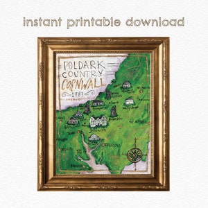 Karte von Cornwall DIGITALER DOWNLOAD - Literarischer Kunstdruck