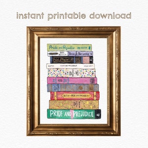 Stolz und Vorurteil Bücherstapel DIGITAL DOWNLOAD - Literarischer Kunstdruck