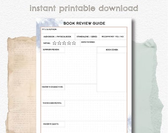 Book Review Guide - Instant Printable Download