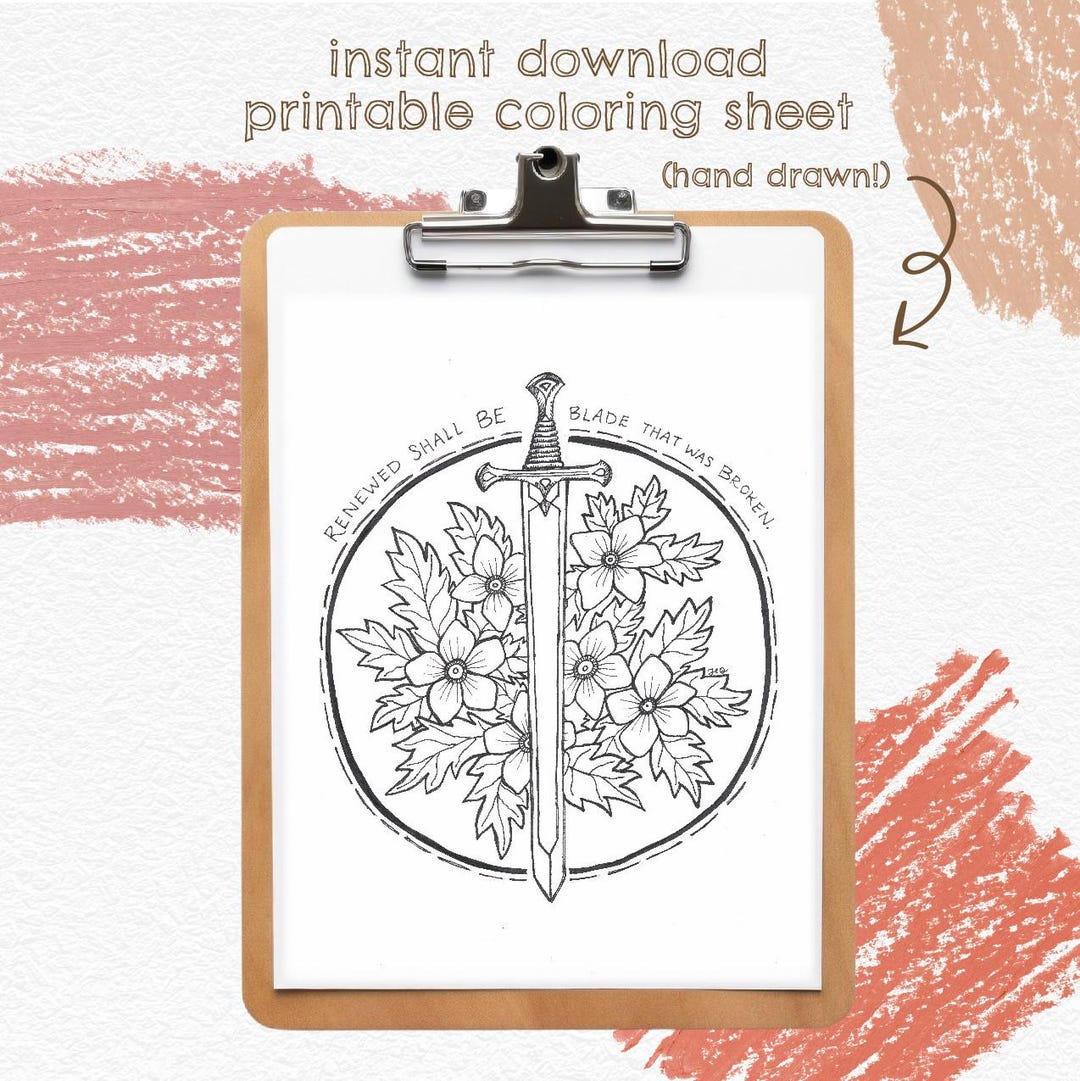 Fantasy Sword COLORING SHEET - Instant Download Printable Literary