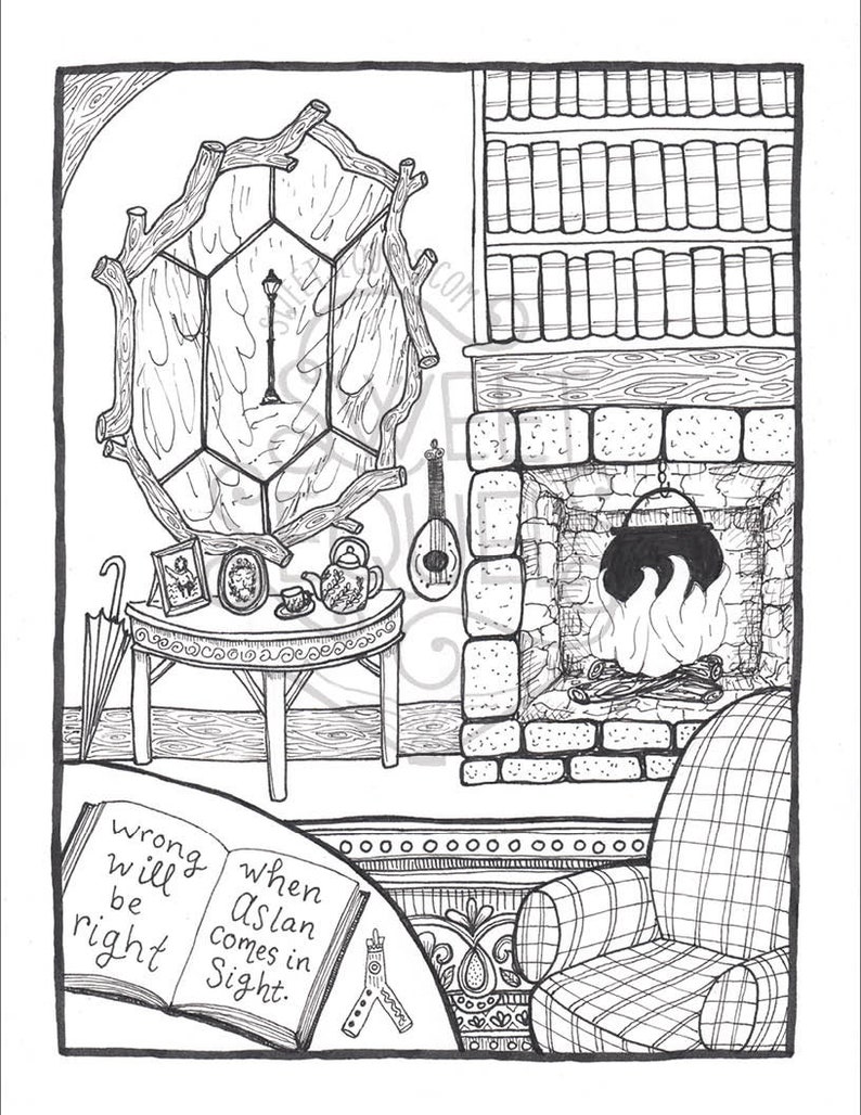 Tumnus's Study COLORING SHEET Instant Download Printable Literary Coloring Sheet image 2