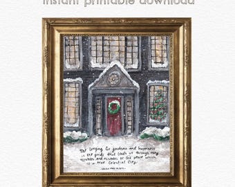 Orchard House at Christmas Art Print – Little Women, Literary Wall Art (Digital Download)