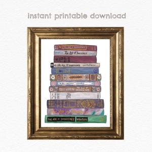 The Age of Innocence Book Stack DIGITAL DOWNLOAD - Edith Wharton - Literary Art Print