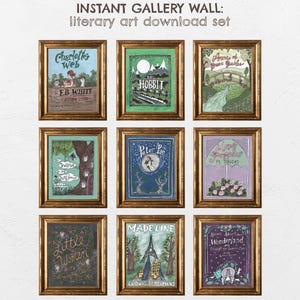Couvertures de livres illuminées pour enfants (lot de 1), décoration murale instantanée pour galerie, oeuvre d'art téléchargeable, lot de 9