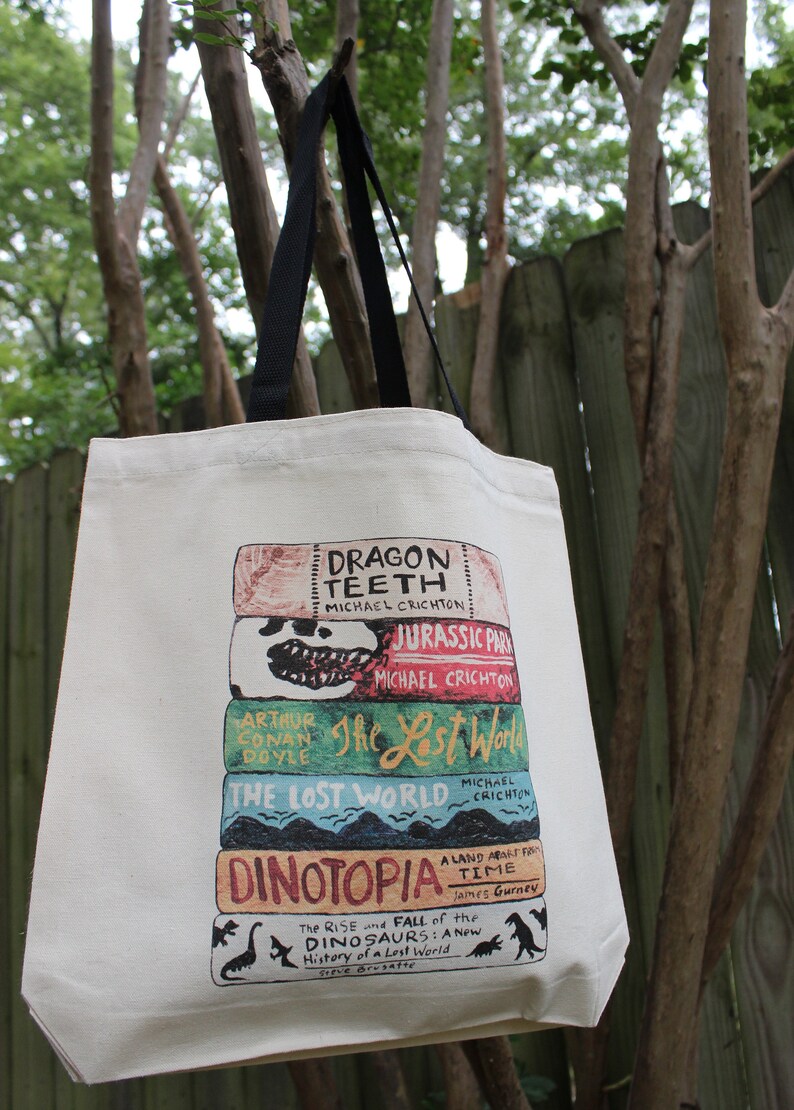 Dinosaur Book Stack Tote Bag