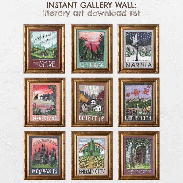 Literary Travel Posters - Instant Gallery Wall - Downloadable Art - Set of 9