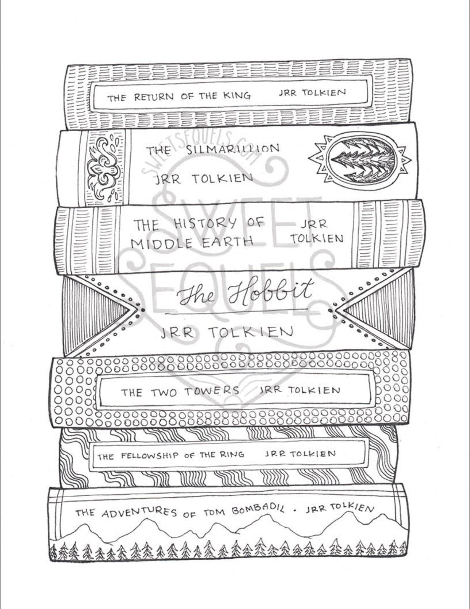 Book Stack Colouring In Fantasy Book Stack Coloring Page – Literary Printable (instant Download ...
