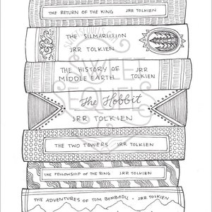 Tolkien Book Stack COLORING SHEET Instant Download Printable Literary Coloring Sheet image 2