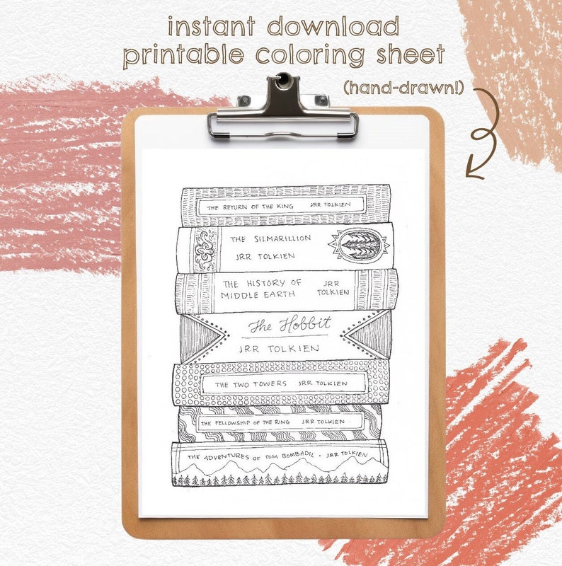 Book Stack Colouring In Fantasy Book Stack Coloring Page – Literary Printable (instant Download ...