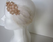 Flapper Dress fascinator Headpiece Great Gatsby Dress headband, champagne beige 1920s feather beaded accessory 1920 Cream Ivory Fascinator