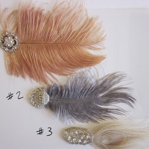 Great Gatsby Ostrich Hair Clips OR Barette Clasps, 1920s Feather Barrette Clasp, Bridal Flapper accessories, petite small alligator art deco