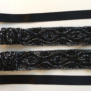 BLACK 1920s SASH, Gray 1920s Bridal Sash, Great Gatsby beaded sash, Charcoal gray sash, Art deco sash, Gunmetal beaded Great Gatsby sash