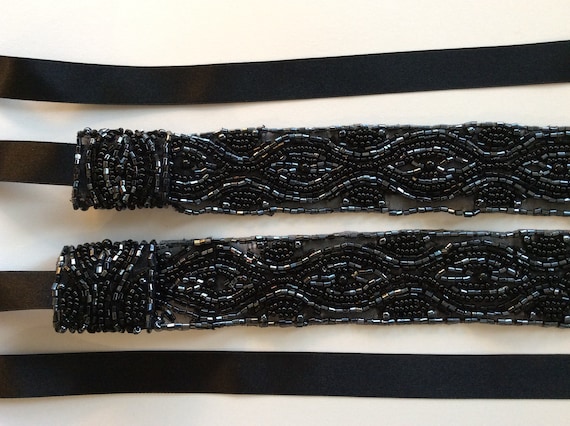 Black Beaded 1920s Sash, Art Deco Ribbon Headband - Etsy display picture 2