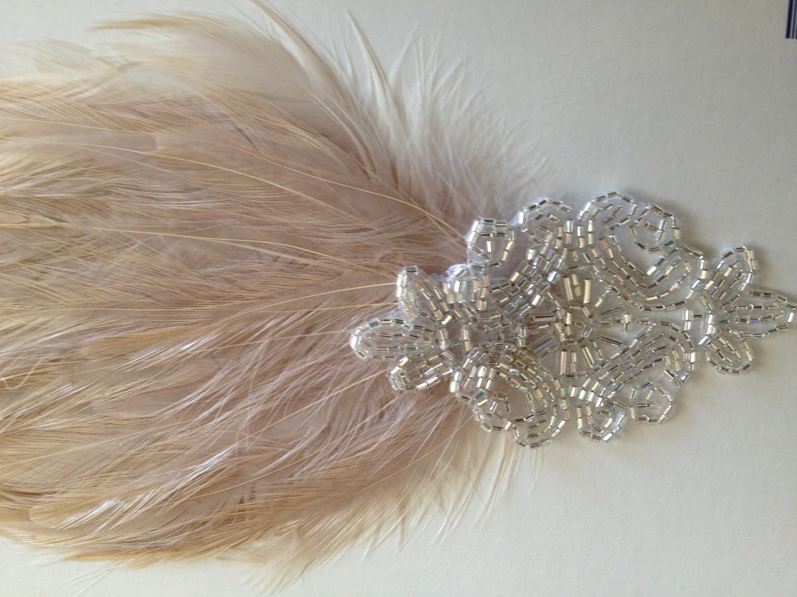 GREAT GATSBY Headband Silver 1920s Headpiece Ivory feather | Etsy
