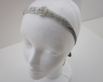 Silver Beaded Flapper Headband: Art Deco 1920s Headpiece
