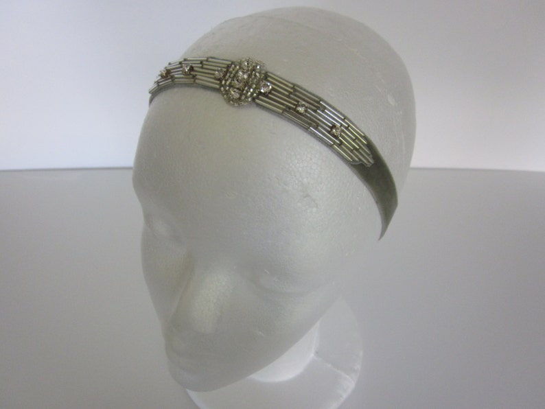 Silver Art Deco headpiece, 1920 Crystal fascinator Great Gatsby Fascinator, Gold Deco headband, Elastic hair accessories sage green velvet 