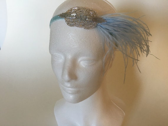 1920s Champagne ostrich feathers headband, Great … - image 2